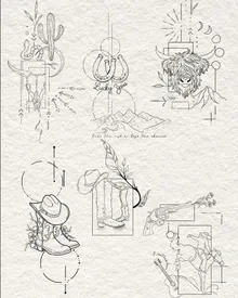 A sheet of geometric line designs drawn by Kaylee-Jo