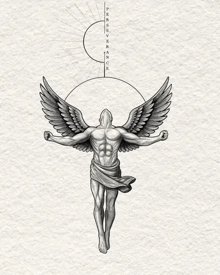 A winged figure design drawn by Kaylee-Jo