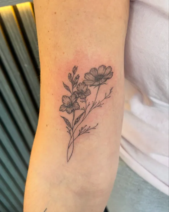 Birth flowers, tattooed by Lucy at Inkwell Tattoo Studio, Blaydon