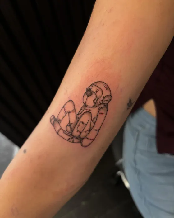 Childhood teddy, tattooed by Lucy at Inkwell Tattoo Studio, Blaydon