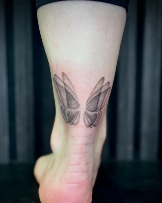 Dotwork butterfly, tattooed by Lucy at Inkwell Tattoo Studio, Blaydon