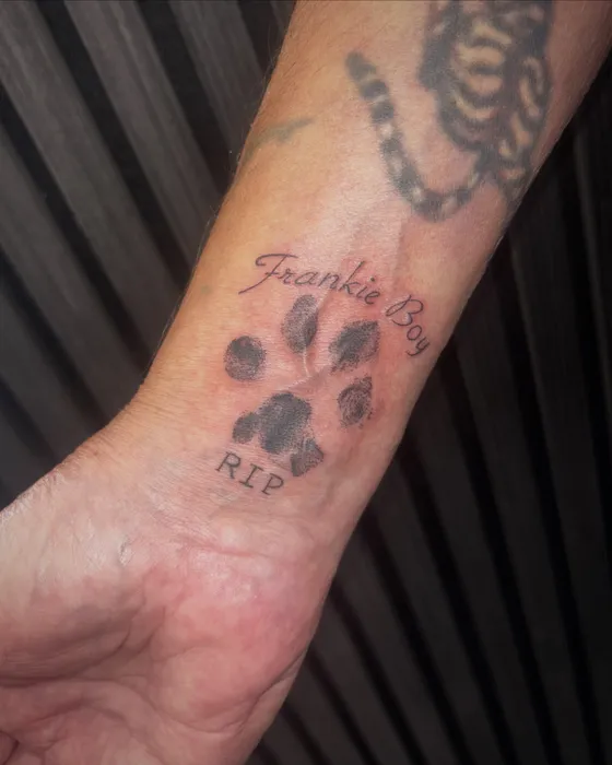 Memorial paw print, tattooed by Lucy at Inkwell Tattoo Studio, Blaydon