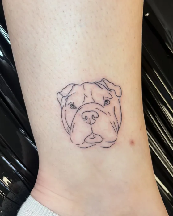 Fine-line pet portrait, tattooed by Lucy at Inkwell Tattoo Studio, Blaydon