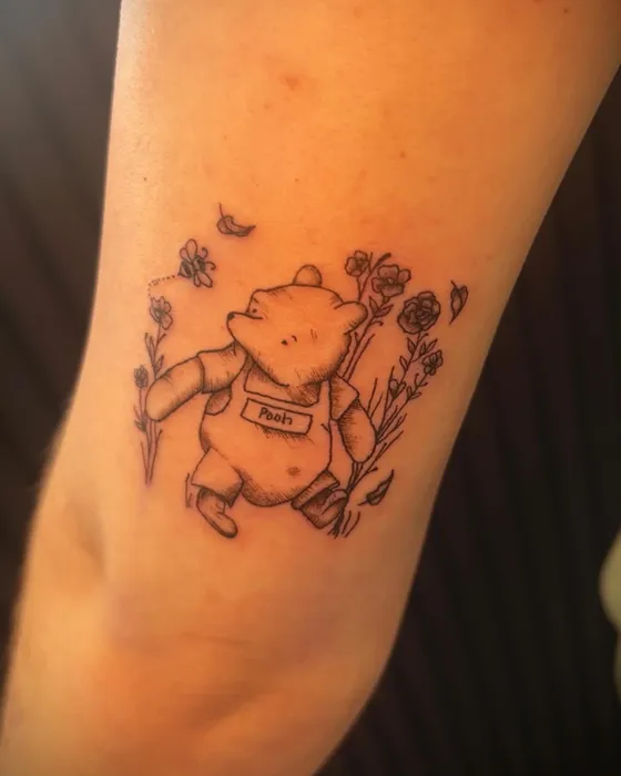 Winnie the Pooh, stipple, tattooed by Lucy at Inkwell Tattoo Studio, Blaydon