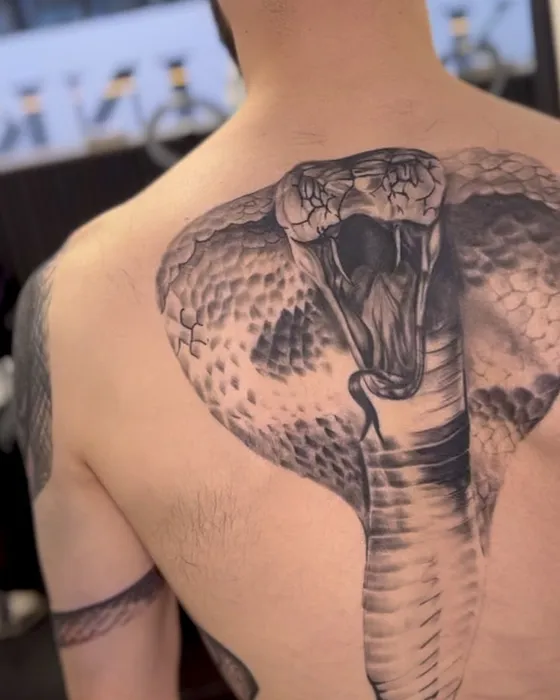 Cobra backpiece, tattooed by Luke at Inkwell Tattoo Studio, Blaydon