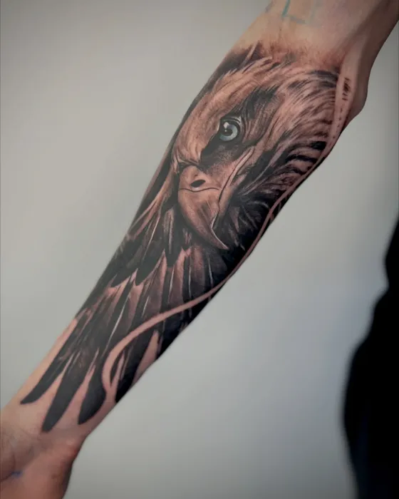 Eagle, black & grey, tattooed by Luke at Inkwell Tattoo Studio, Blaydon