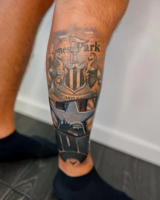 St James’ Park, NUFC, tattooed by Luke at Inkwell Tattoo Studio, Blaydon