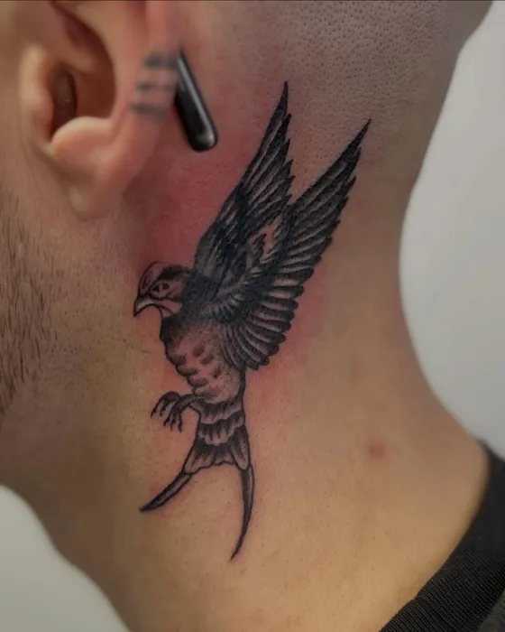 Swallow neck cover-up, tattooed by Tabitha at Inkwell Tattoo Studio, Blaydon