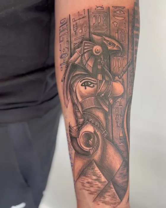 Egyptian sleeve, tattooed by Tabitha at Inkwell Tattoo Studio, Blaydon
