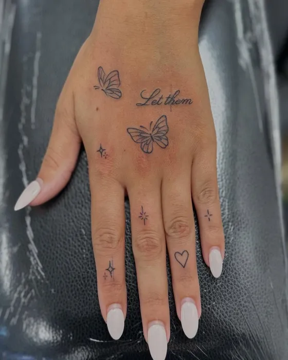Fine-line hand set, tattooed by Tabitha at Inkwell Tattoo Studio, Blaydon