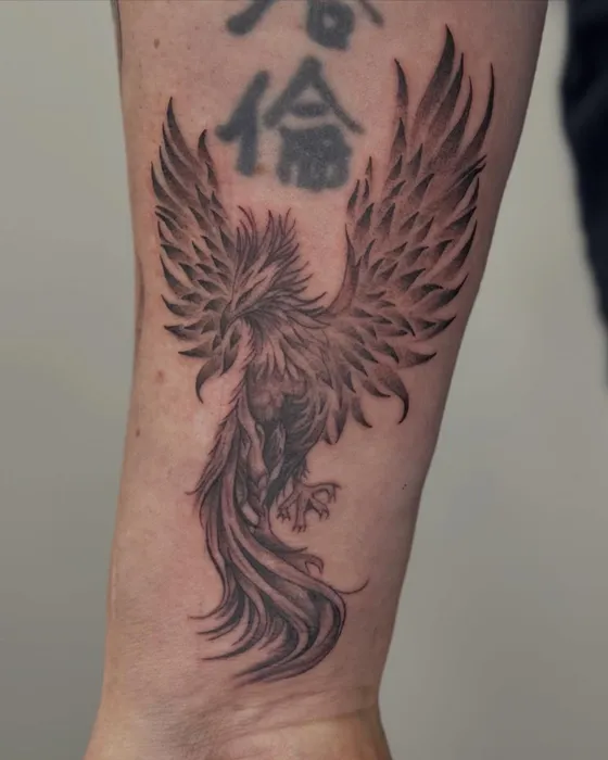 Phoenix forearm, tattooed by Tabitha at Inkwell Tattoo Studio, Blaydon