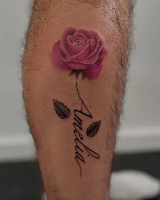 Pink realism rose, tattooed by Tabitha at Inkwell Tattoo Studio, Blaydon