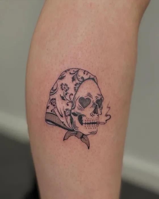 Skull, patchwork day, tattooed by Tabitha at Inkwell Tattoo Studio, Blaydon