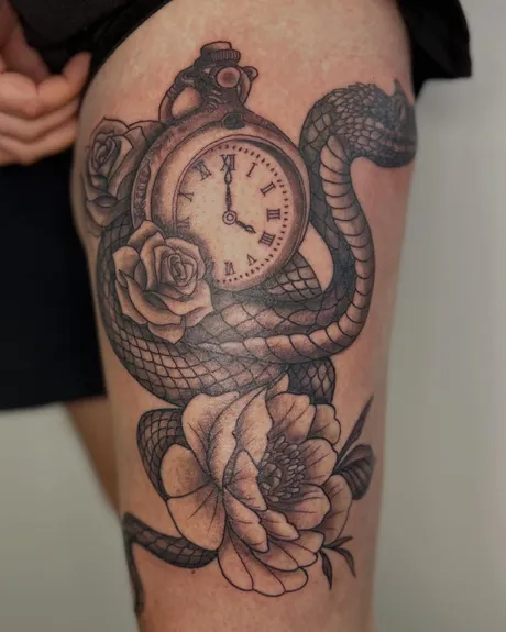 Snake, roses & pocket watch, by Tabitha at Inkwell